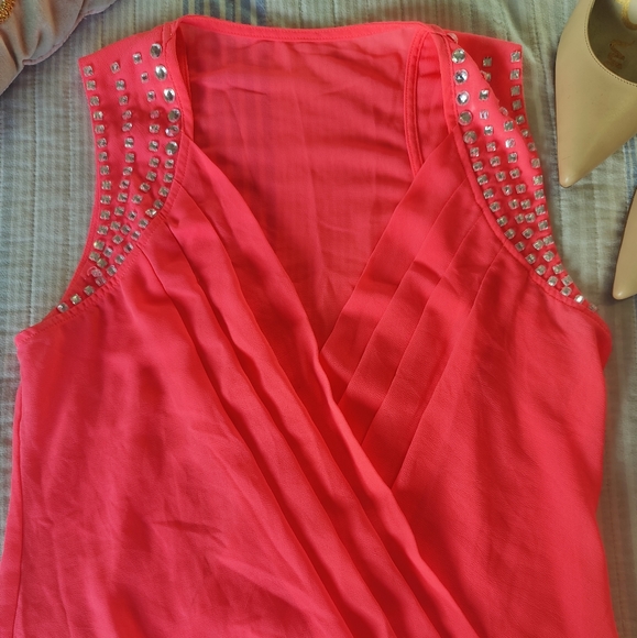 Women's Sheer Jewel Faux Wrap Top - Picture 2 of 4